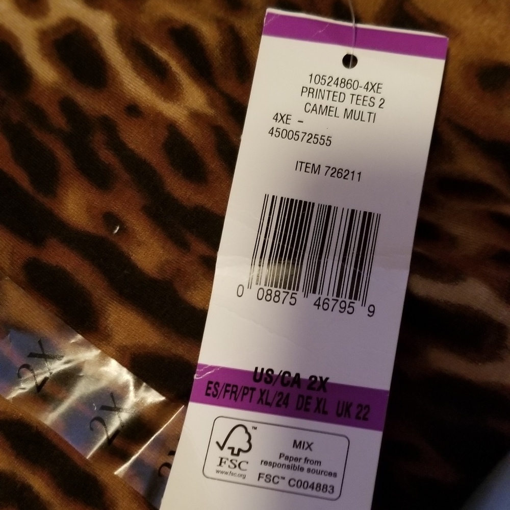 Leopard print 2x 3/4 sleeve top